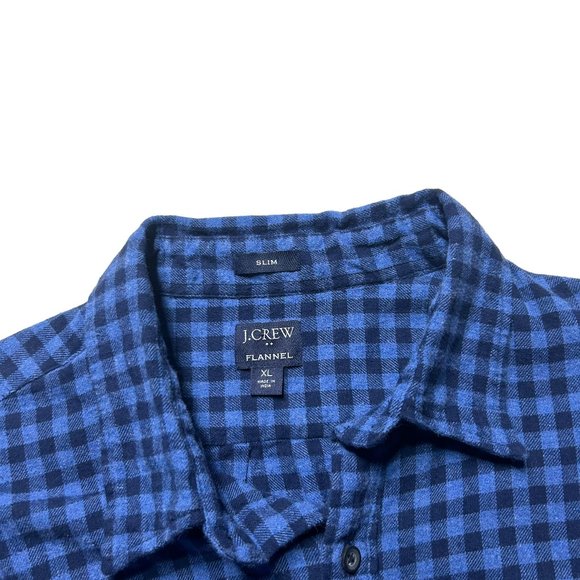 J. Crew Flannel Shirt Mens XL Slim Fit Blue Check Button Up Long Sleeve Casual - Picture 8 of 9